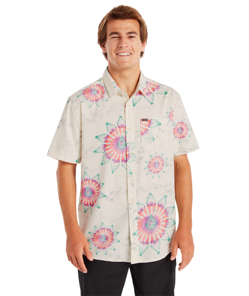 Voclom Star Shields  Short Sleeved Woven Shirt In Coconut-3